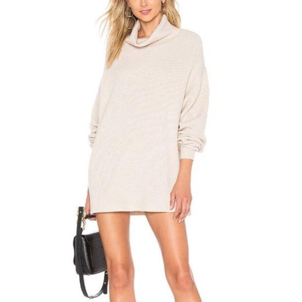 NWT Free People Oatmeal Heather Softly Structured Turtleneck Tunic Sweater SizeL